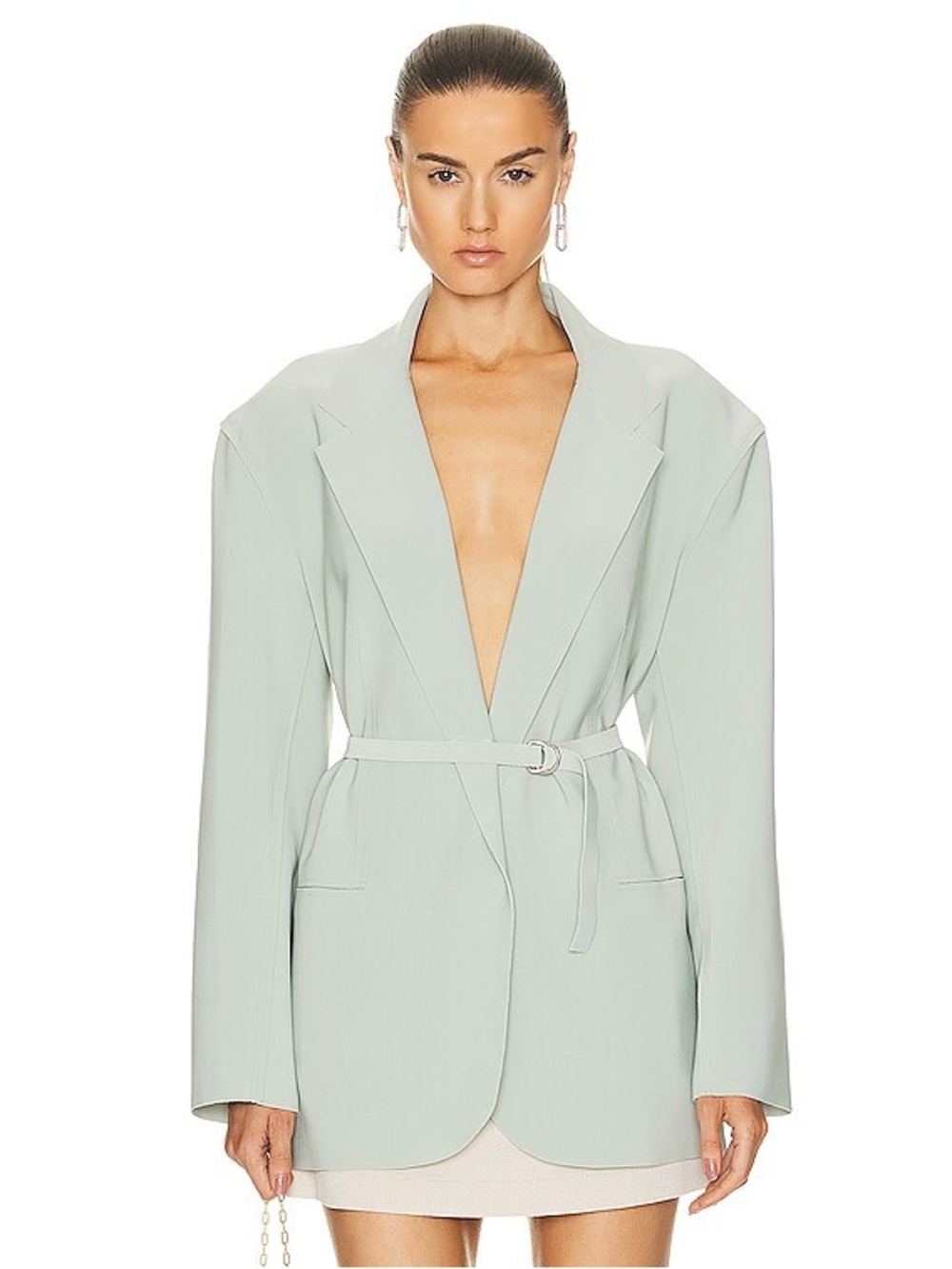 NWT Norma Kamali Oversized Blazer & Side Slit Mini Skirt in Dried Sage